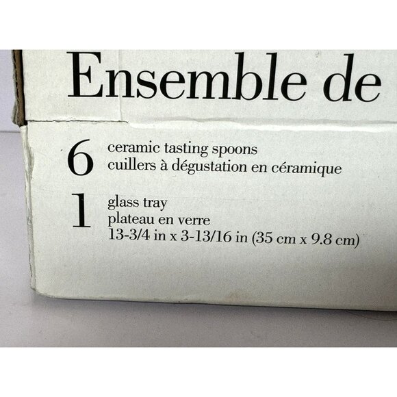 Pier 1 Imports Tasting Spoon Set 6 White Ceramic Spoons 1 Pebbled Glass Tray - Picture 7 of 7